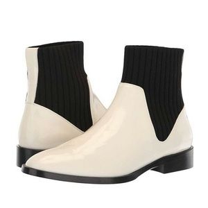Vince Perlow Ivory Patent Leather Sock Ankle Boots